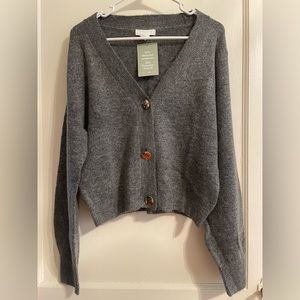 H&M Rhinestone-Button Knit Cardigan in Gray, Size M